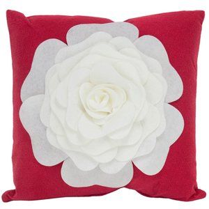 Handmade White 3D Rose Red 17" Throw Pillow Cover